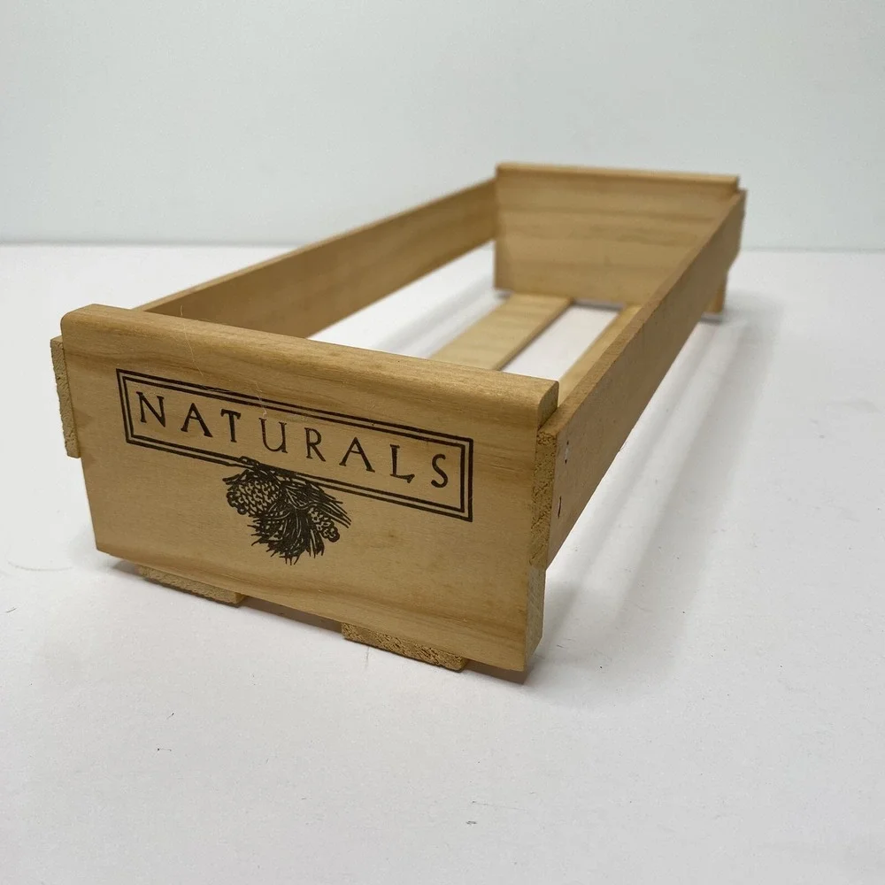 Naturals Cassette Tape Crate Wood Storage Box Pinecone Graphic Retro Media Shelf